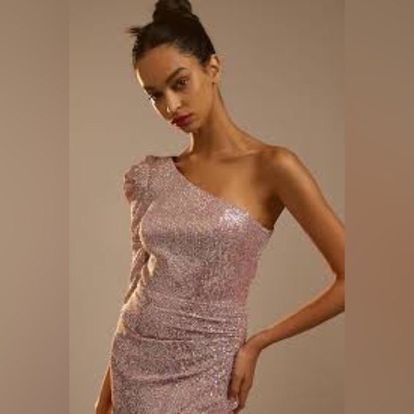 NEW Ienna for Macduggal SEQUINED ONE SHOULDER FAUX WRAP DRESS mauve multicolor - Picture 7 of 15